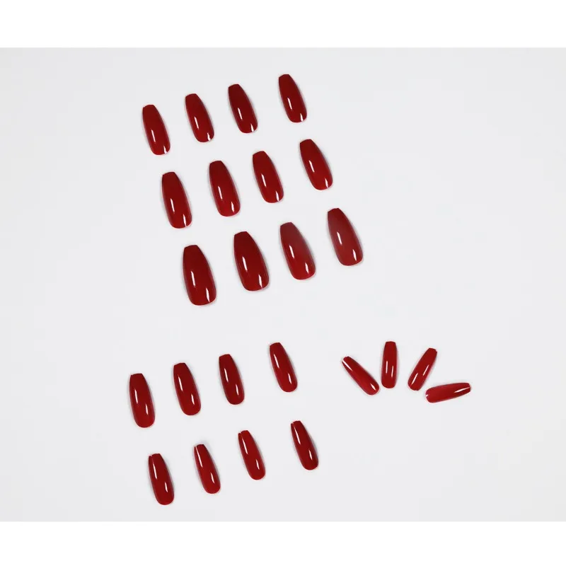 24 pz/set rosso lungo balletto rimovibile bara acrilico stampa sulle unghie unghie finte quadrate semplici unghie finte economiche Nail Art artificiale