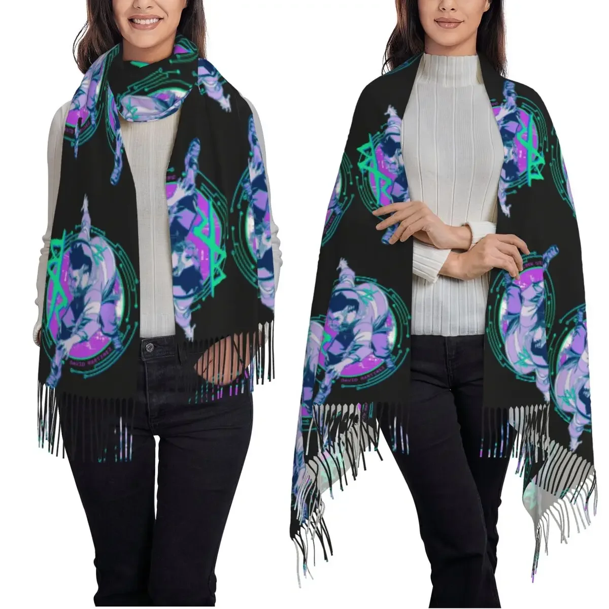 David Cyberpunk Edgerunners C Bufanda Bufandas con borlas para mujer Chales y chales suaves y cálidos Chal grande para otoño e invierno