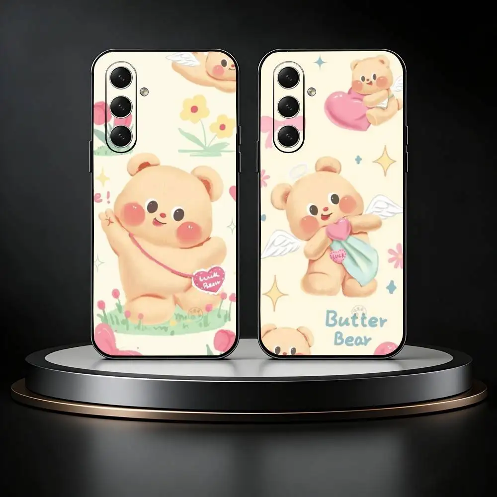 Luxury Butter Bread Bear Phone Case For Samsung Galaxy A73,21,22,32,71,53,52,51,80,5G Soft Black Cover