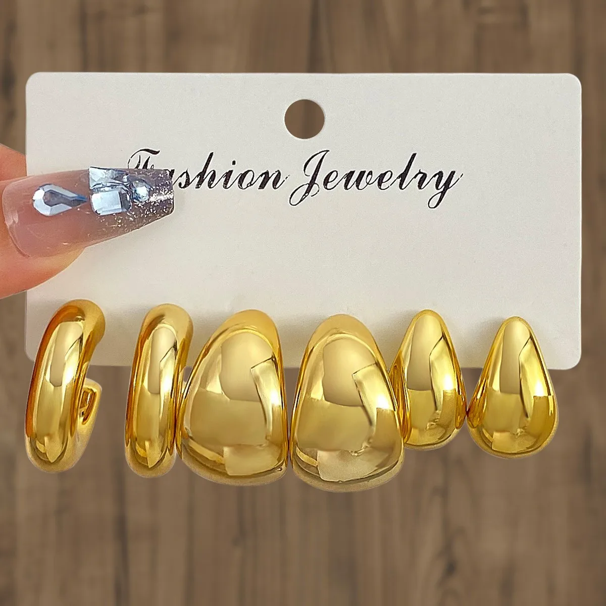 New Trendy Gold Color Twisted C Shape Tear Drop Earrings Set for Women Fashion Metal Geometric Circle Earrings Jewelry