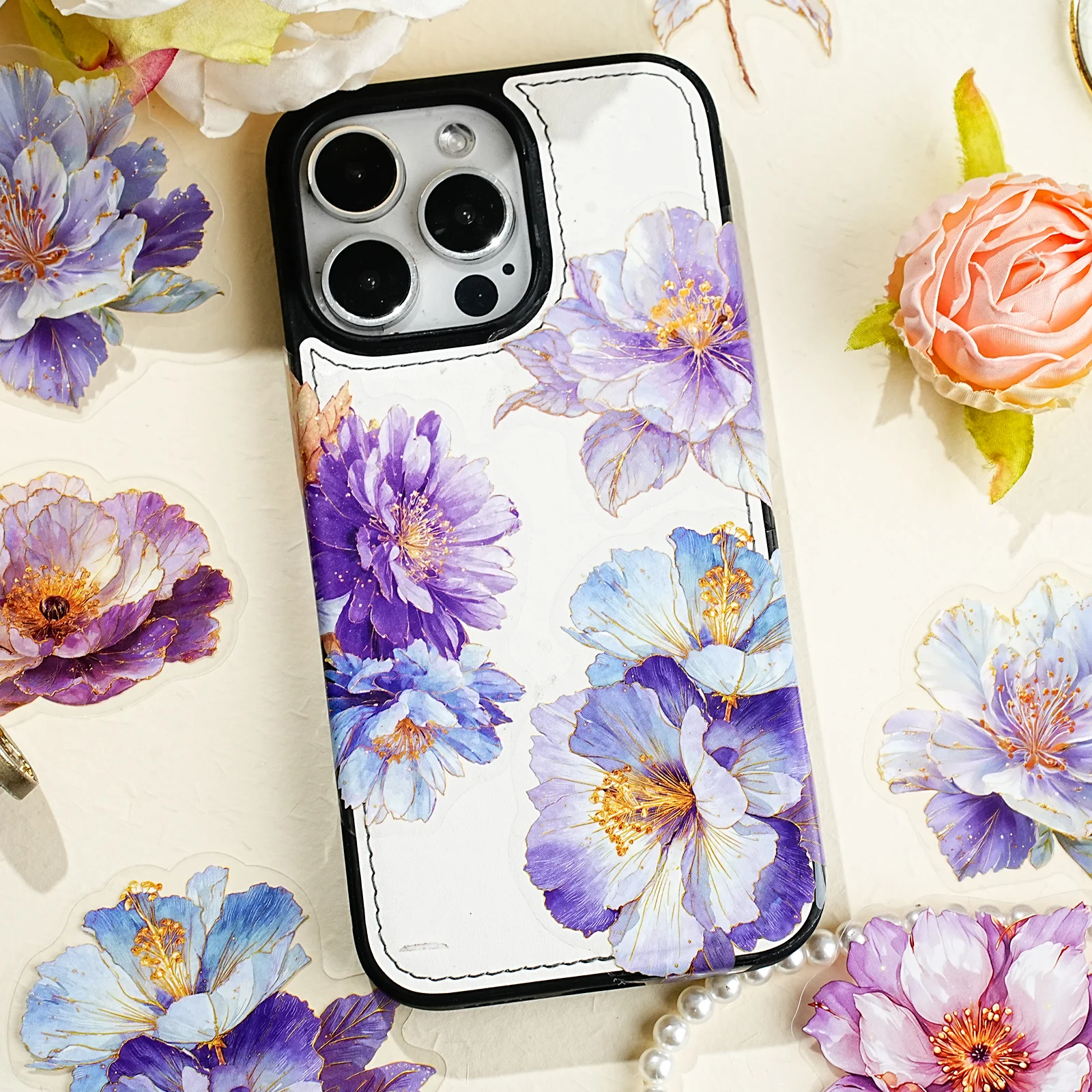 エトリライフ ゴールドフローラルシリーズ クラシックレトロ 植物と花柄 ペットステッカーパック ノートパソコン、携帯電話ステッカー、フォトアルバム、デスクデコレーションアクセサリー、スクラップブッキング用品、スタンプアルバム、ギフトペーパーバッグ、ヴィンテージパーティー、DIYクラフト、学生文具、子供用ステッカー