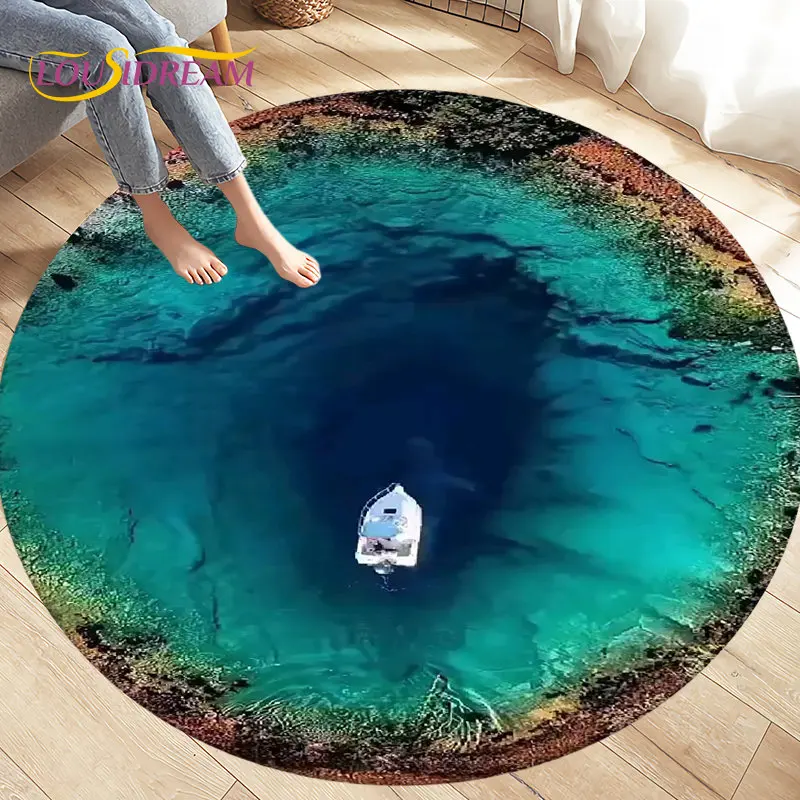 Cobblestone Beach Sand Ocean View Area Rug,Round Carpet Rug for Living Room Bedroom Chair Decoration Soft Anti-slip Floor Mat