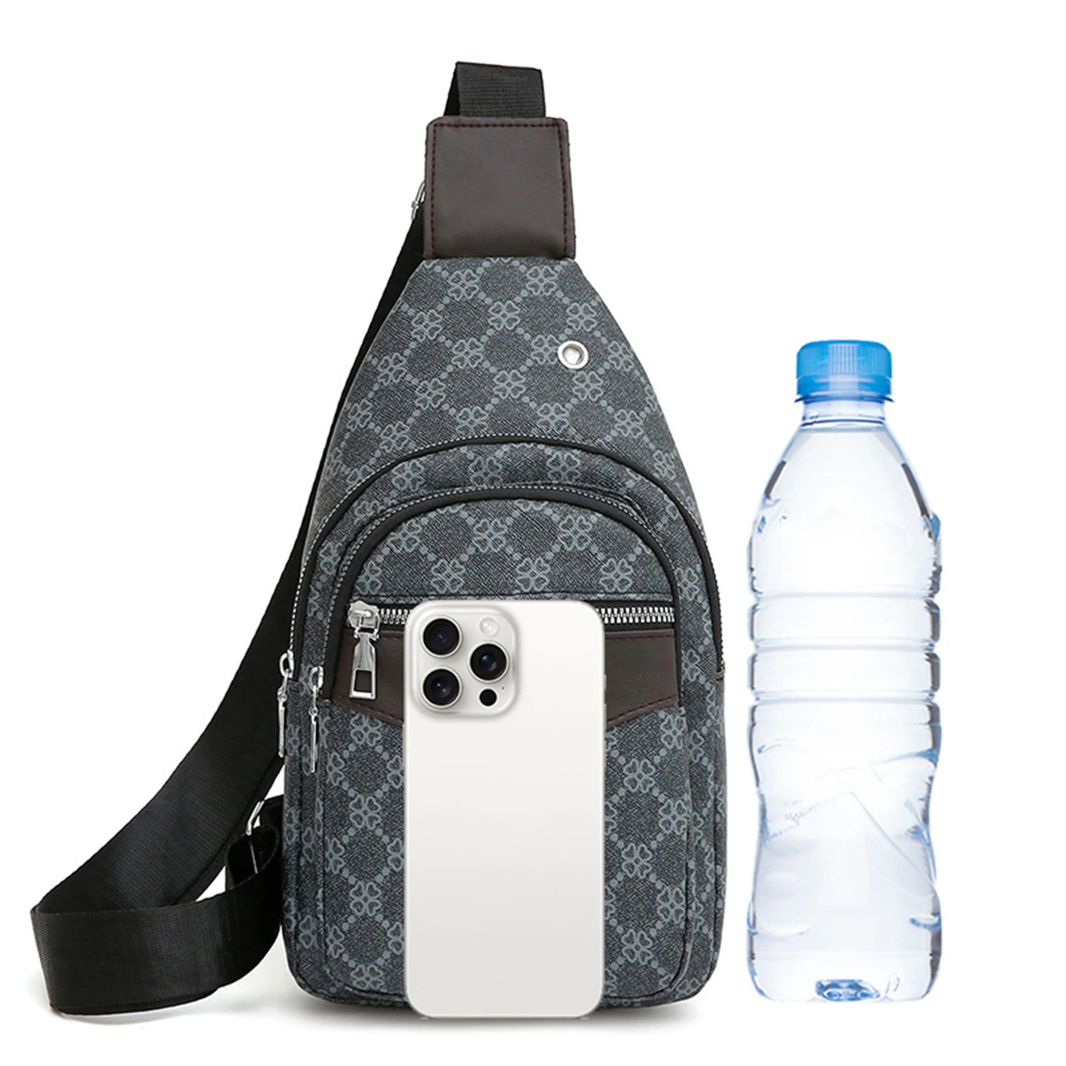 حقيبة صدر مطبوعة هندسية للجنسين، شعار معدني رياضي، منفذ سماعة رأس مبطن، سحاب متعدد الوظائف، حزام قابل للتعديل للتنقل #3