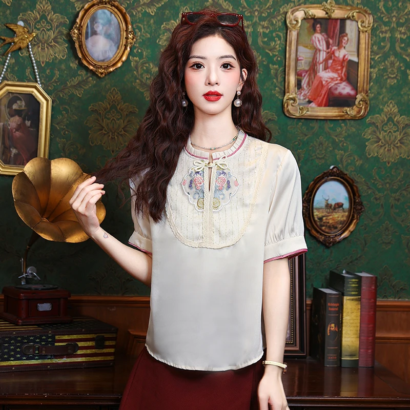 Embroidery Chinese Style Women Blouses Summer Loose Short Sleeve Clothing Sales Fashion Tops New Chiffon Vintage Women's Shirts