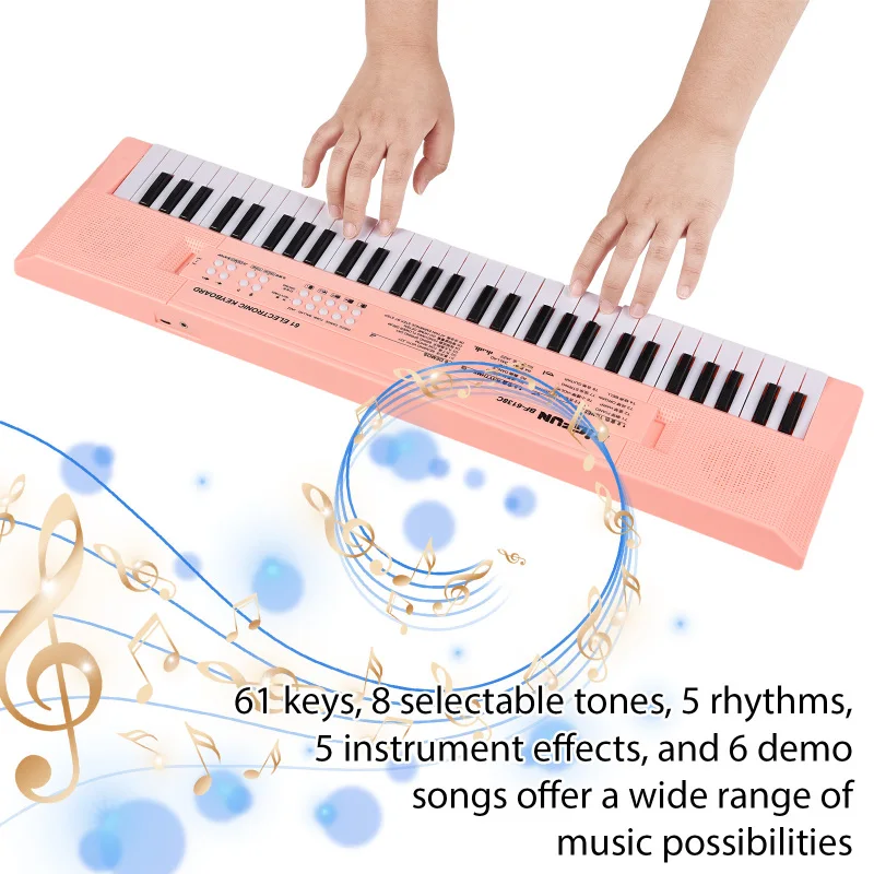 61 Key Electronic Keyboard Piano Musical Instrument with Microphone Dual Power Mode Music Piano Keyboard 6 Demonstration Songs