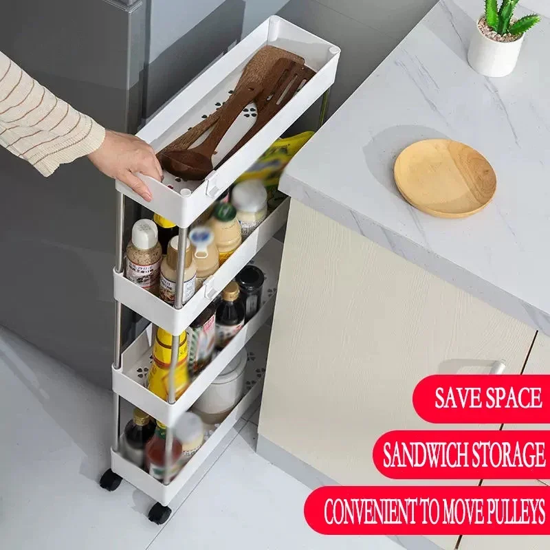 3/4 Tier Rotating Shelf Bathroom Gap Removable Trolly Waterproof Kitchen Storage Cabinet Multi-purpose Kitchen Organizers