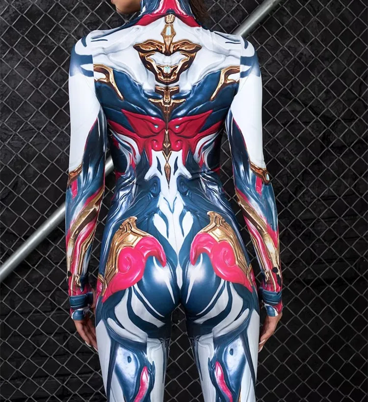Erwachsenen-Sportanzug mit hoher Taille, Damen-Cosplay-Kostüm, sexy Anzug mit blauen Farbelementen, Muskel-Halloween-Bodysuit – Detail 19