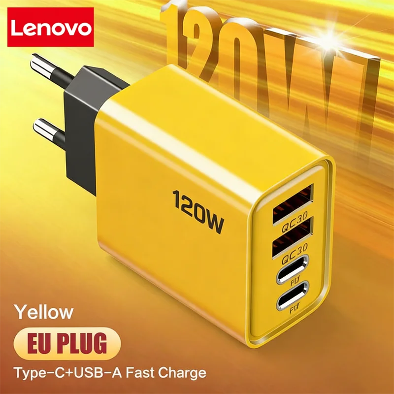 Lenovo 4-Port EU/US/UK-Stecker 120W Ultra-Schnell-Ladegerät 2USB 2PD Blitzladung USB 3.0 Handy-Ladegerät für iPhone Samsung 2026