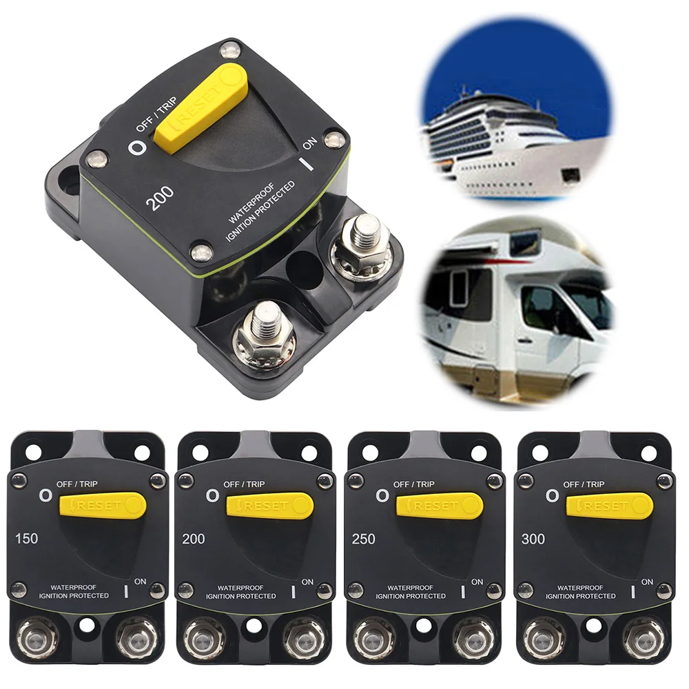 

DC 48V Car Audio Recovery Safety Seat Switch Circuit Breaker IP66 Waterproof with Manual Reset Large Current AMP Circuit Breaker