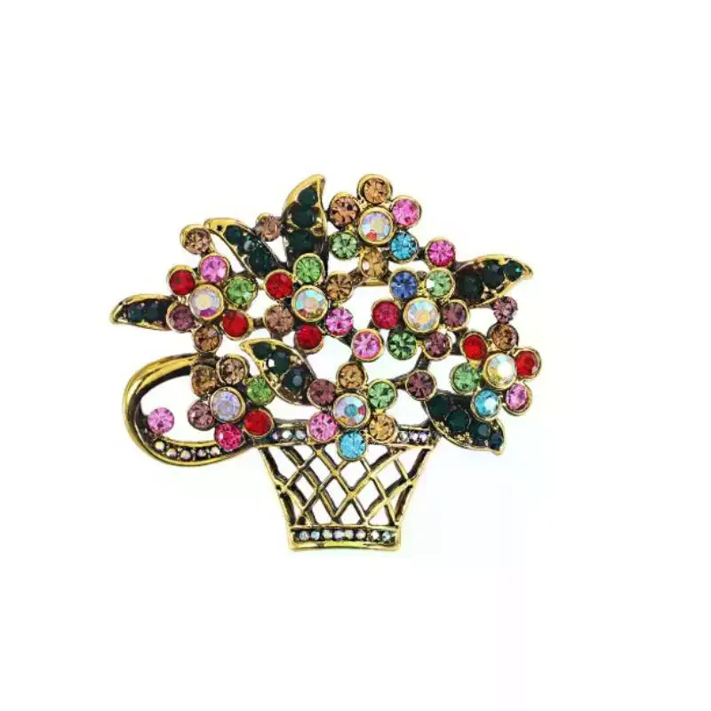 خمر الملونة حجر الراين سلة للزهور دبابيس النساء الجمال تألق زهرة بروش حفل زفاف مأدبة مجوهرات عادية هدية #5