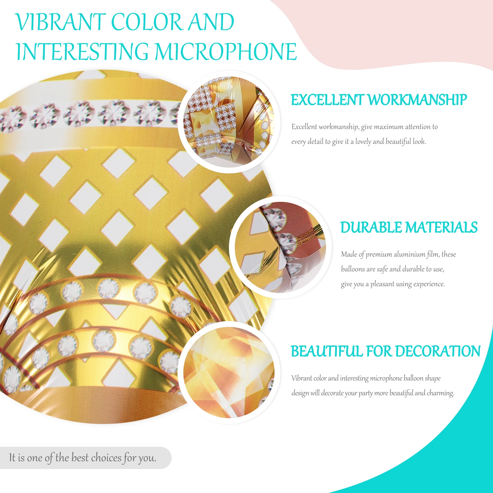 

6pcs Golden Microphone Balloons Vibrant 4D Aluminum Foil Balloons for Birthday Party Decoration Small 3 Large 3 Pieces