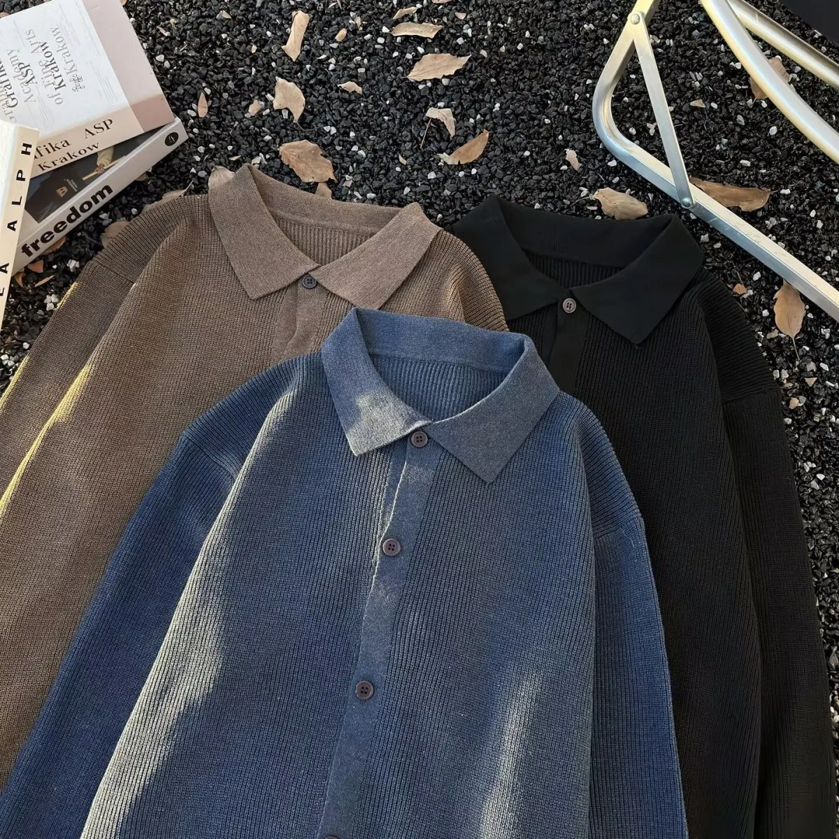 شتاء 2025 الرجال عادية محبوك رداء علوي من الصوف معطف طوق طويل Sve سترة مفتوحة ألياف البوليستر منتظم صالح ملابس العمل