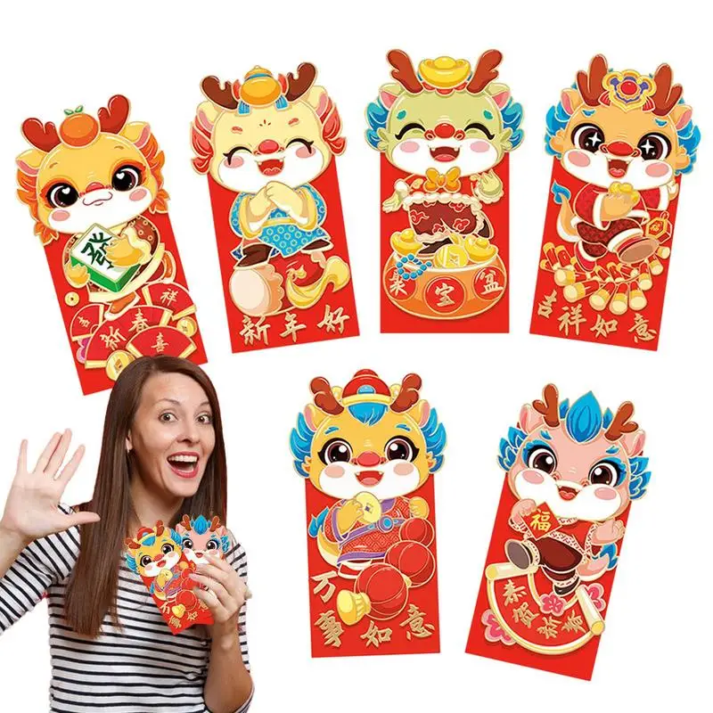 Lucky Money Envelopes Year of The Dragon packst Cute Cartoon shape money bags 6Pcs 3D Lucky omen gift packs festival accessories