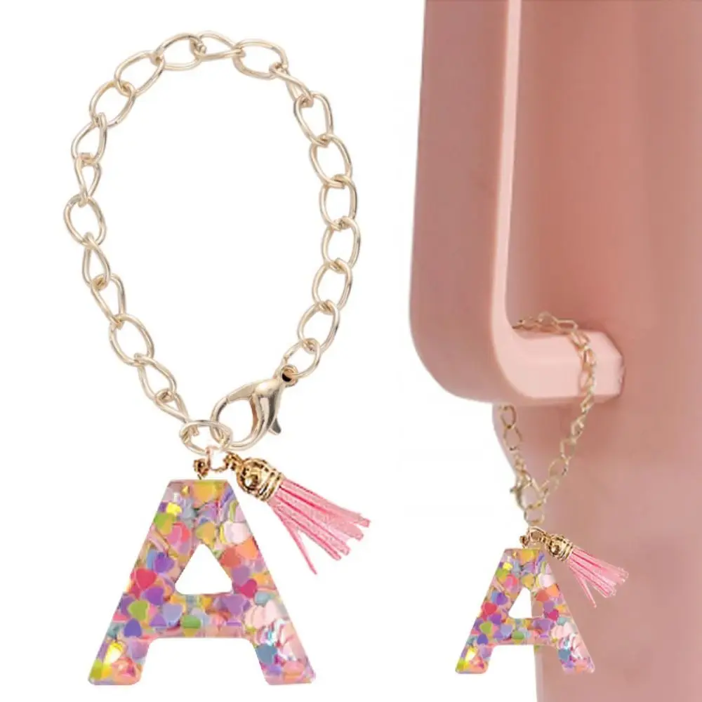 Bottle Chain Letter Charm Accessories Cute Pink Tassel Charm Tumbler Decor Colorful Heart Decor Initial Keychain Girls