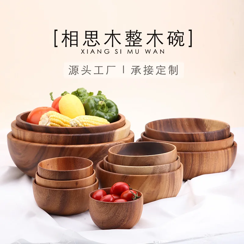 Food Containers Acacia woodensoup bowl Fruit Wooden Household Kitchen Bowl Cutlery Basin Fruit Bowl Salad Bowl Storage woodbowl