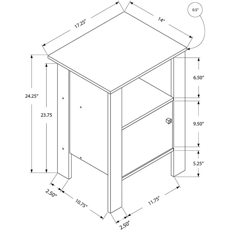ACCENT TABLE-DARK TAUPE NIGHT STAND WITH STORAGE, 17.25" L x 14" D x 24.25" H