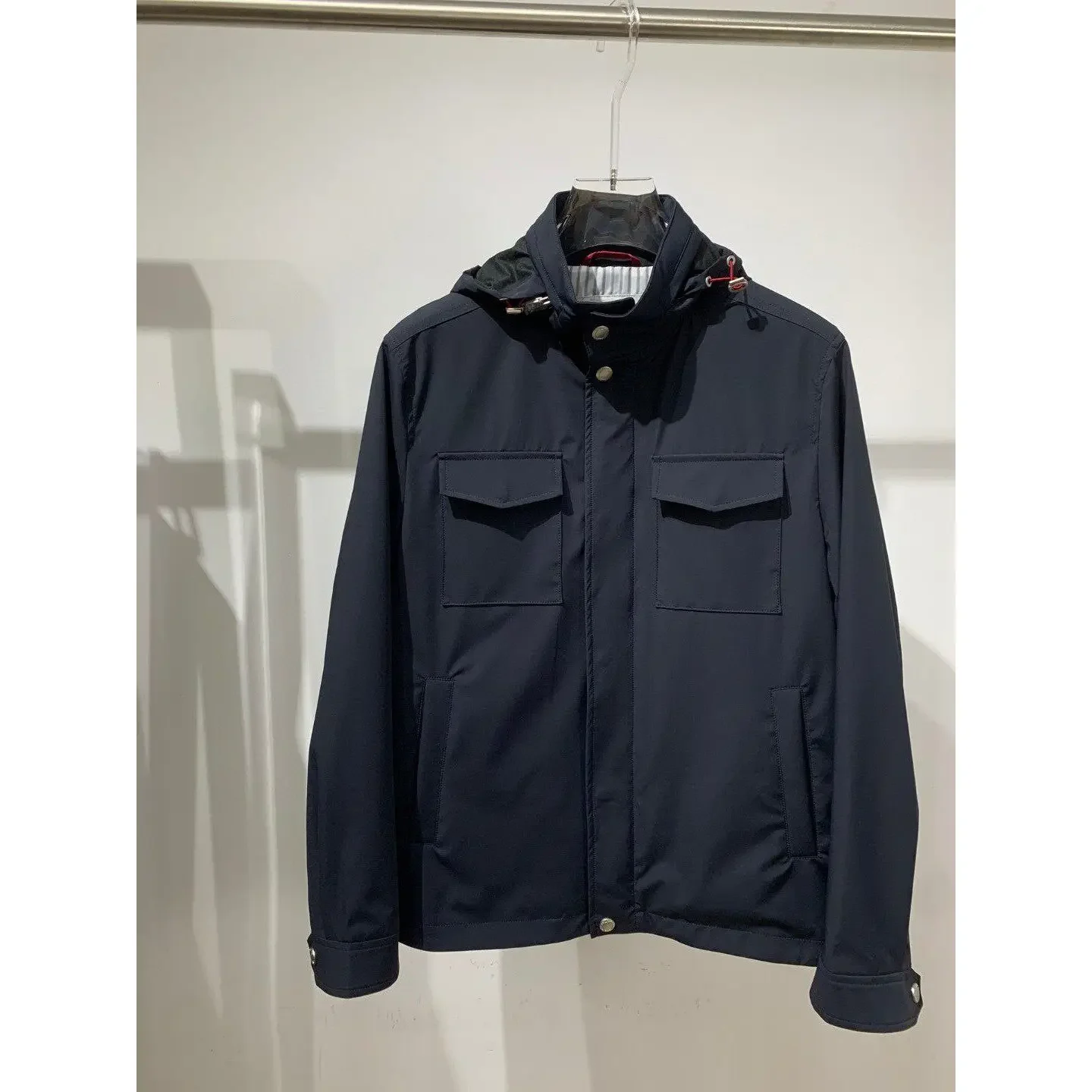 Italian BC hidden hooded stand-up collar tooling zipper hidden button double access control men's jacket