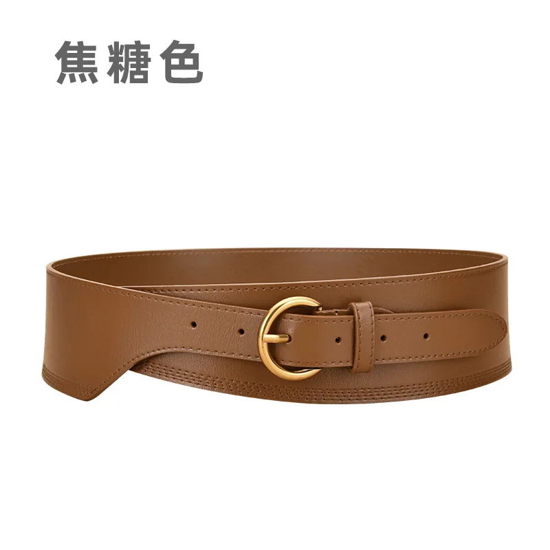 女性用ヴィンテージ本革ウエストベルト、セーターウインドブレーカーにマッチする装飾ワイドベルト、ウエストハグワイドベルト