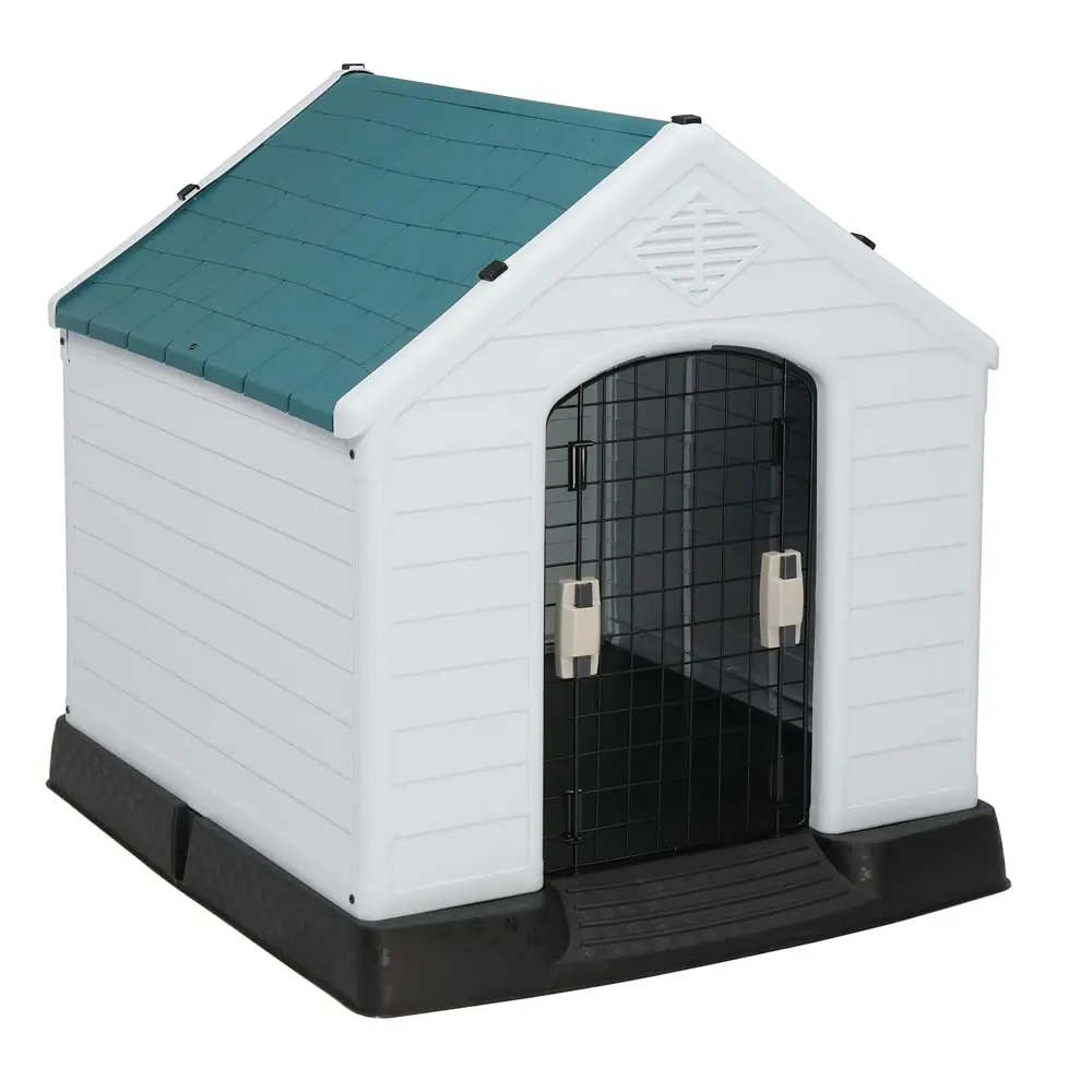 Plastic Dog House, 26" L x 29" W x 28" H Pet Dog Kennel with Door for Small Medium Sized Dogs Water Resistant, Indoor & Outdoor