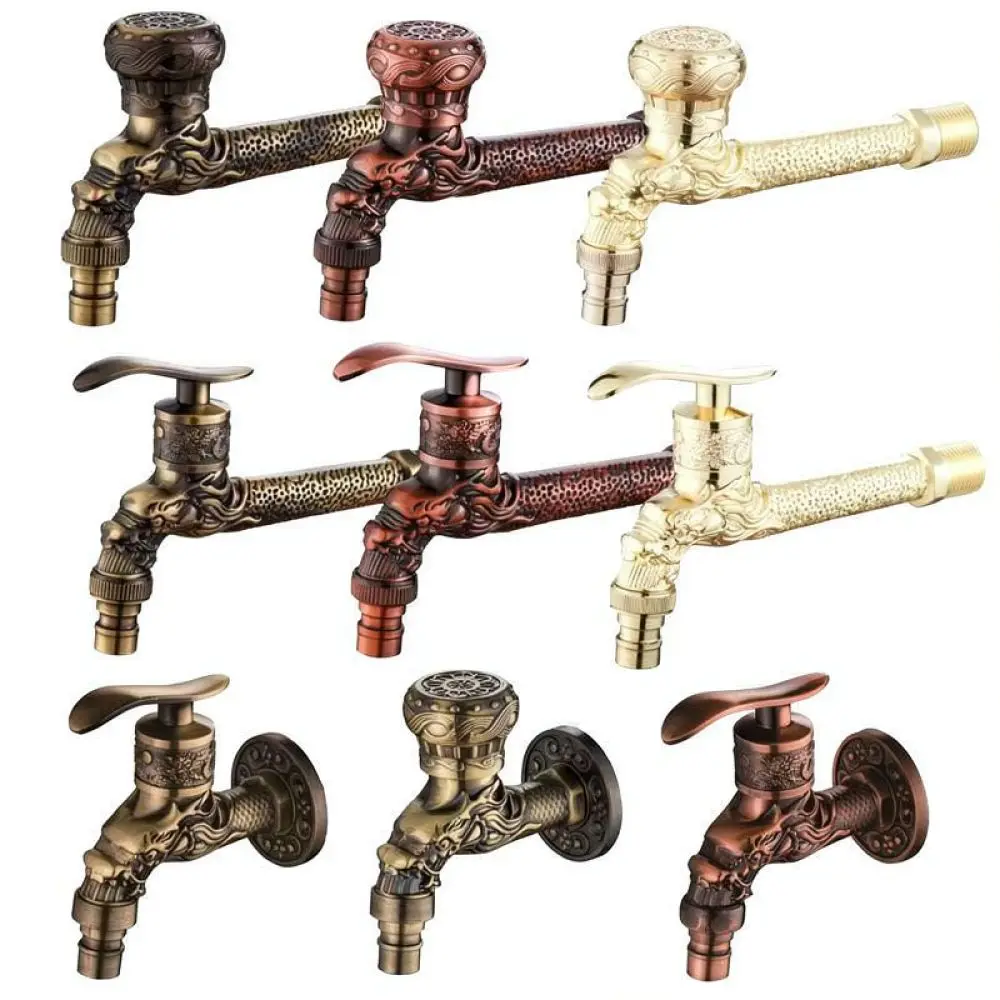 Retro Style Long Water Faucet Wall Mount Single Cold Tap Antique Finish For Mop Pool Garden Laundry Utility Basin