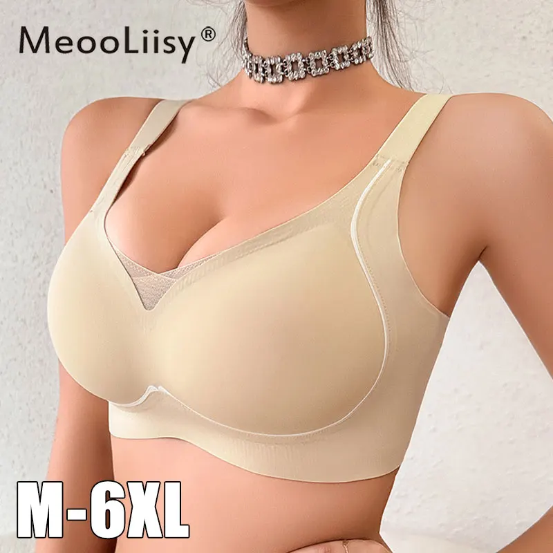 

MeooLiisy M-6XL Plus Size Minimizer Bra for Women Seamless Thin Cup Lingerie Adjustable Push Up No Wire Underwear