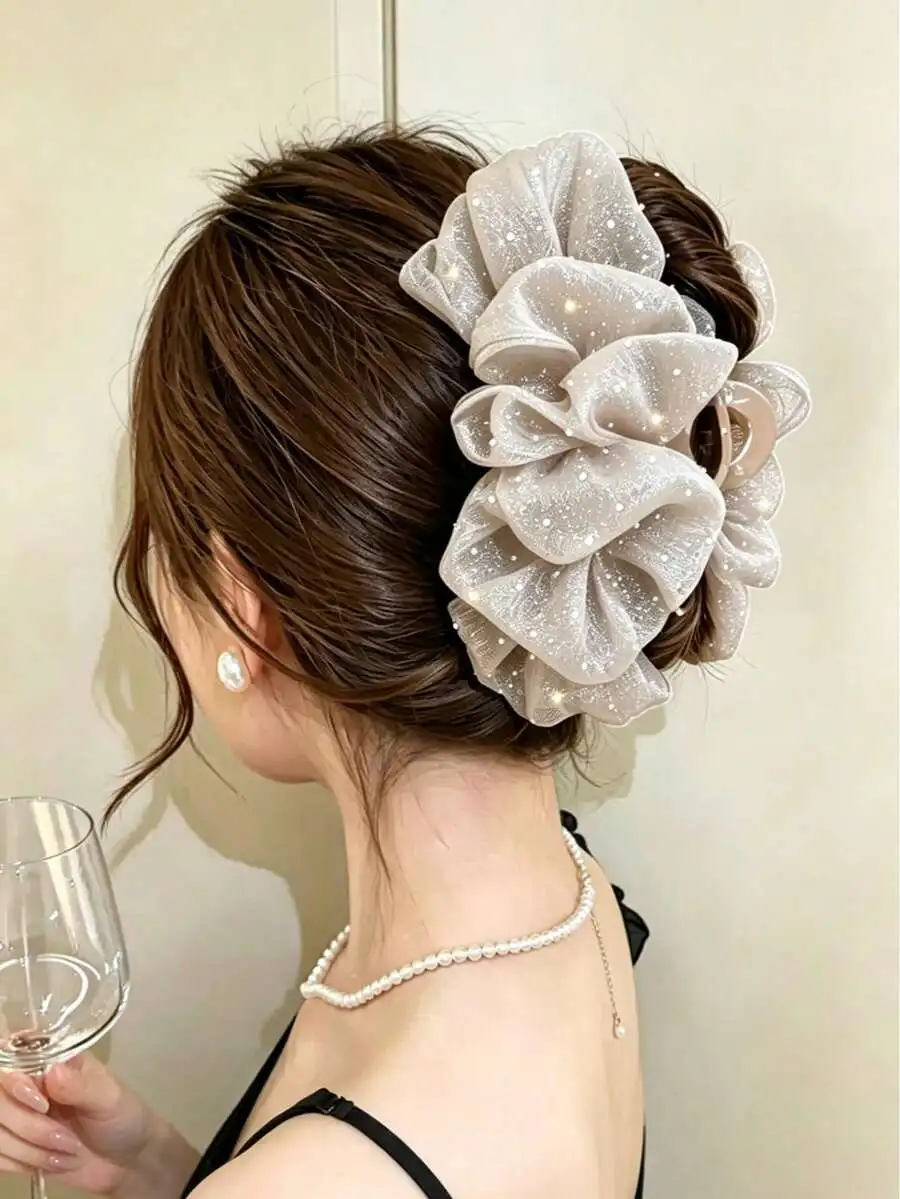 

Womens Shiny Organza Oversized Bow Hair Claw Clip Elegant Fashion Accessory For Everyday Use