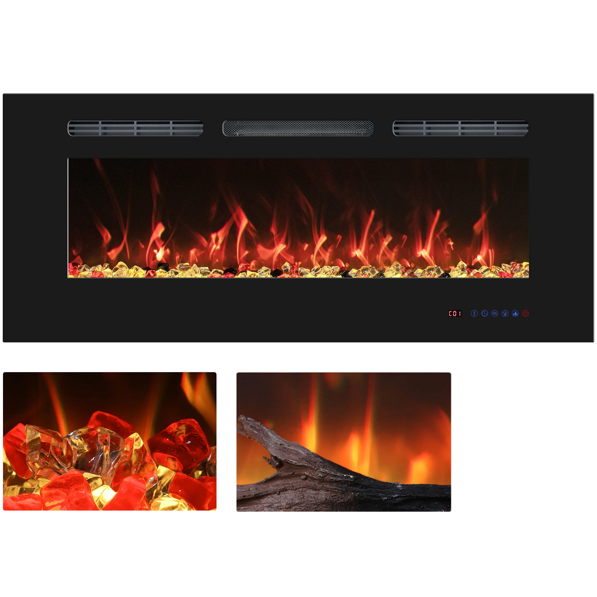 

42 Inches Wholesale Cheap Linear Electric Fireplace Heating Decorative Indoor with Multicolor Flames Thermostat