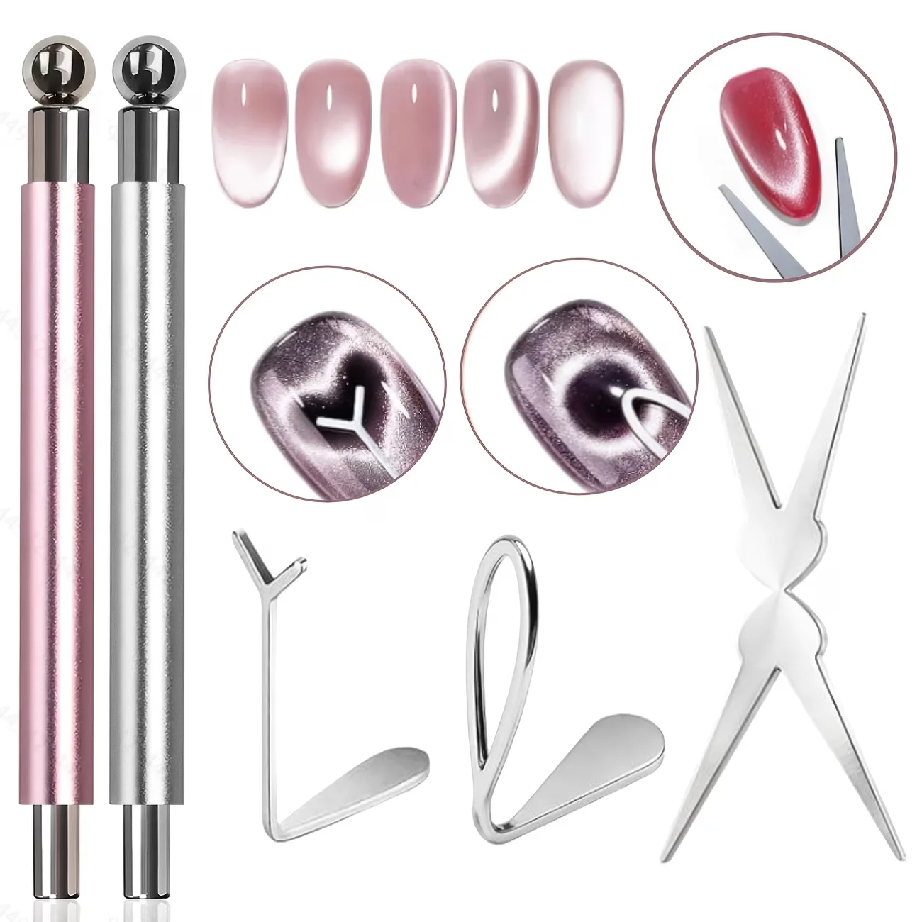 Multifunctional Cat Eye Nail Magnet Set,Y/L/Scissor Shape Metal Magnet Tool for DIY 3D Heart Galaxy Cat Eye for Nail Salon & Hom