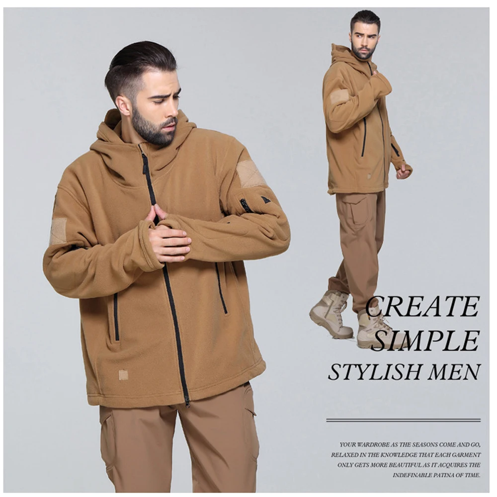 Winter Mens Military Tactical Polar Fleece Jackets Men Thermal Hiking Camping Hooded Coats Men Windbreaker Workwear Jackets