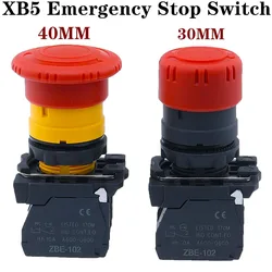 1Pcs XB5 AS542 Plastic Emergency Stop Red Mushroom Head Size 30 40MM Push Button Switch Lock NO NC Normally Open AS545 22mm ZB5