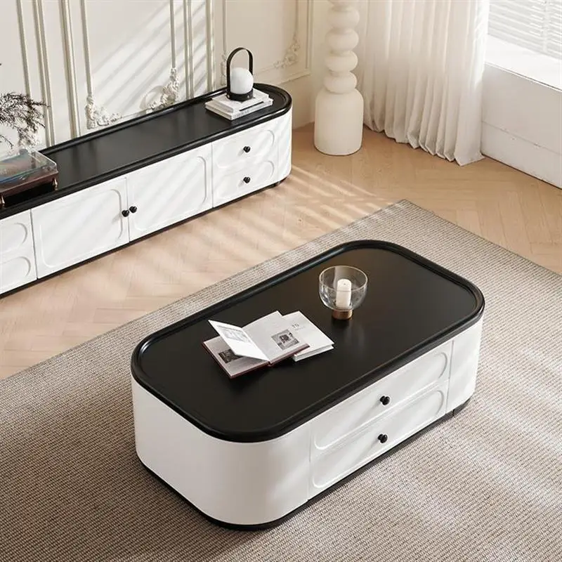 Coffee Table Solid Wood Retro Light Luxury for Living Room for Small Apartment Large Storage, Living Room Center Table