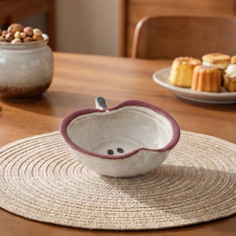 Cartoon Apple Ceramic Saucer Snack Plate for Home Dining Table Household Seasoning Dish Retro Photo Prop Home Accessories
