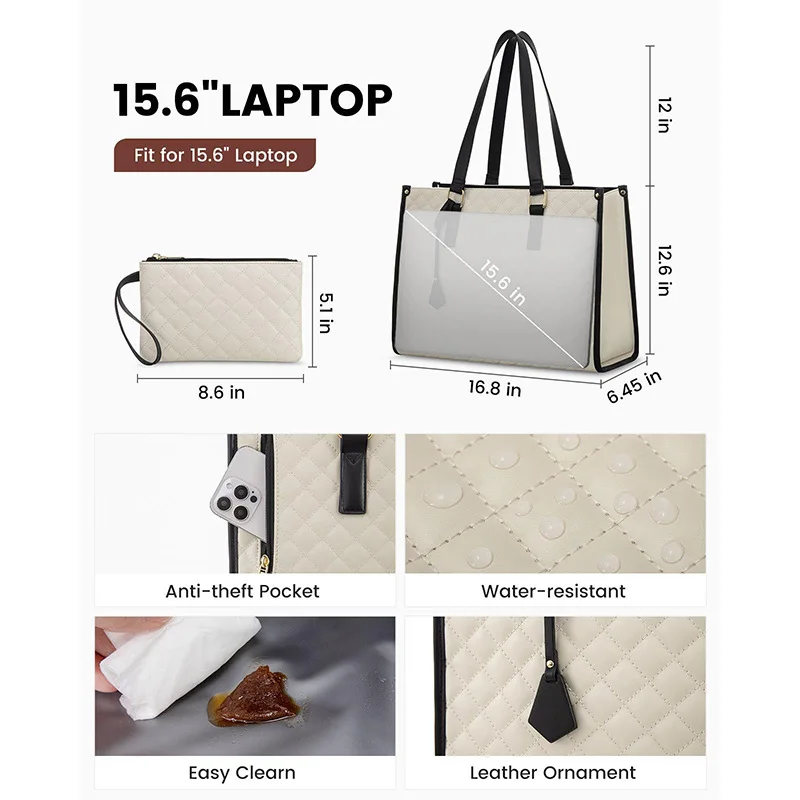OUIO Dual Function Laptop Lunch Tote Bag, Insulated Cooler & 15.6 Inch Notebook Bag With Detachable Pouch For Work Travel