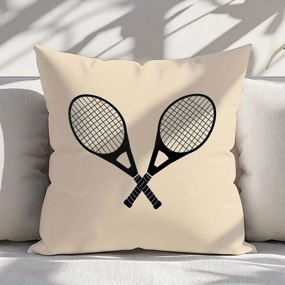 Tennis Racket Cushion Cover Sport Theme Pillow Case with Crossed Racquets Graphic Modern Home Decor