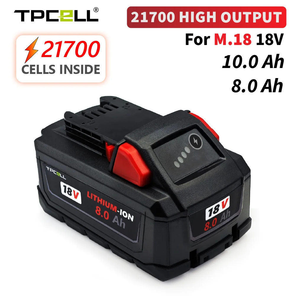 

TPCELL 8 Ач/10 Ач для M18 18 В 21700 аккумуляторная литиевая батарея Milwaukee 48-11-1860 48-11-1850 48-11-1840