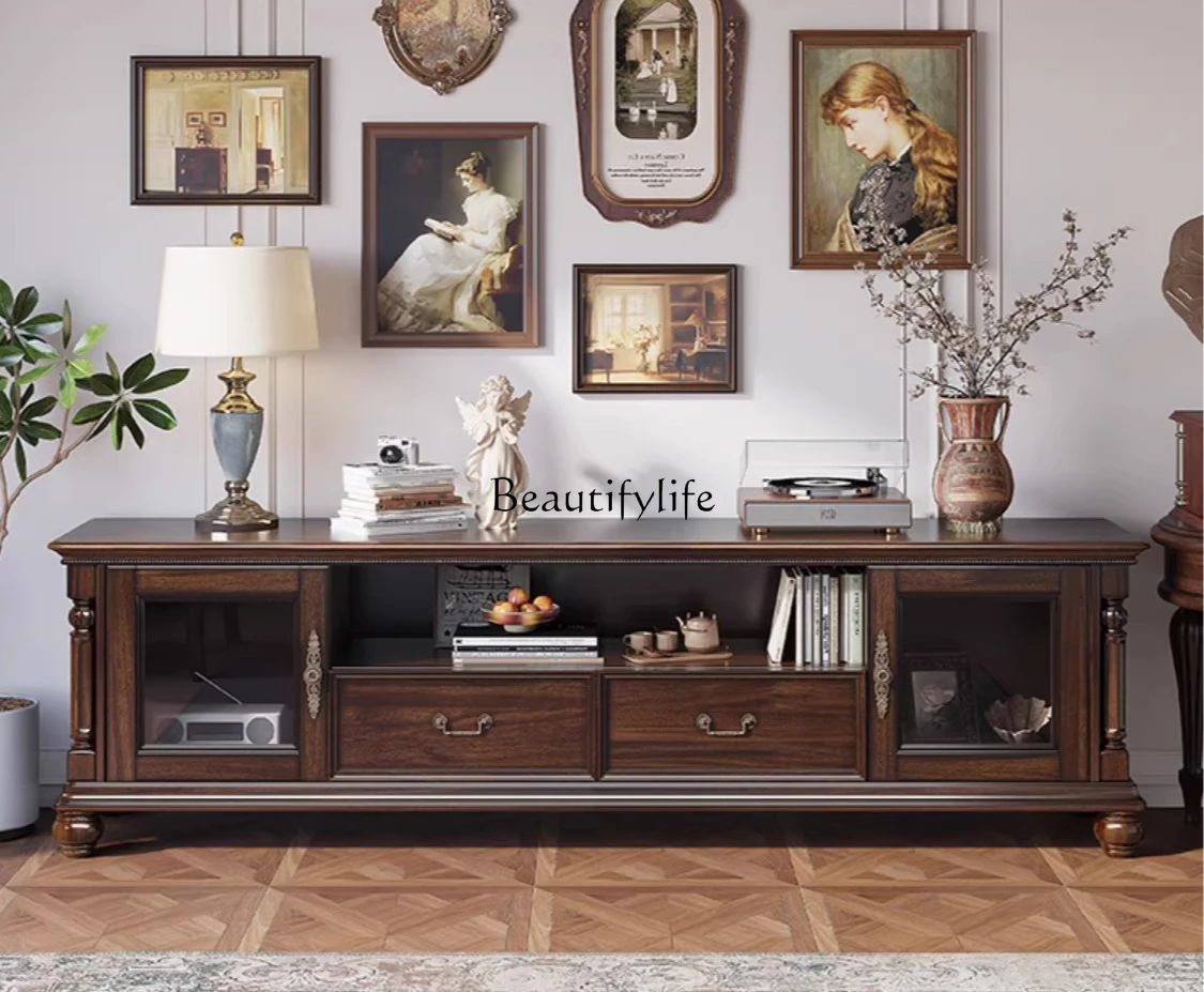 

American TV Cabinet All Solid Wood Black Walnut Storage Storage Cabinet