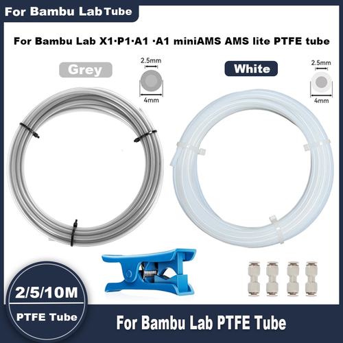 PTFE Tube 2.5mm x 4mm 5M for Bambu Lab X1/X1C/P1P/P1S/A1/A1 mini/AMS/AMS lite with Cutter Connectors, 3D Printer Filament Tubing - View 1 PTFE Tube 2.5mm x 4mm 5M for Bambu Lab X1/X1C/P1P/P1S/A1/A1 mini/AMS/AMS lite with Cutter Connectors, 3D Printer Filament Tubing - View 1