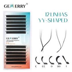 GEMERRY Double Tips YY Eyelashes Extensions Fox Eyelashes Premade Volume 2D Shape Fan YY Type Natural Matte Black Lash Supplies