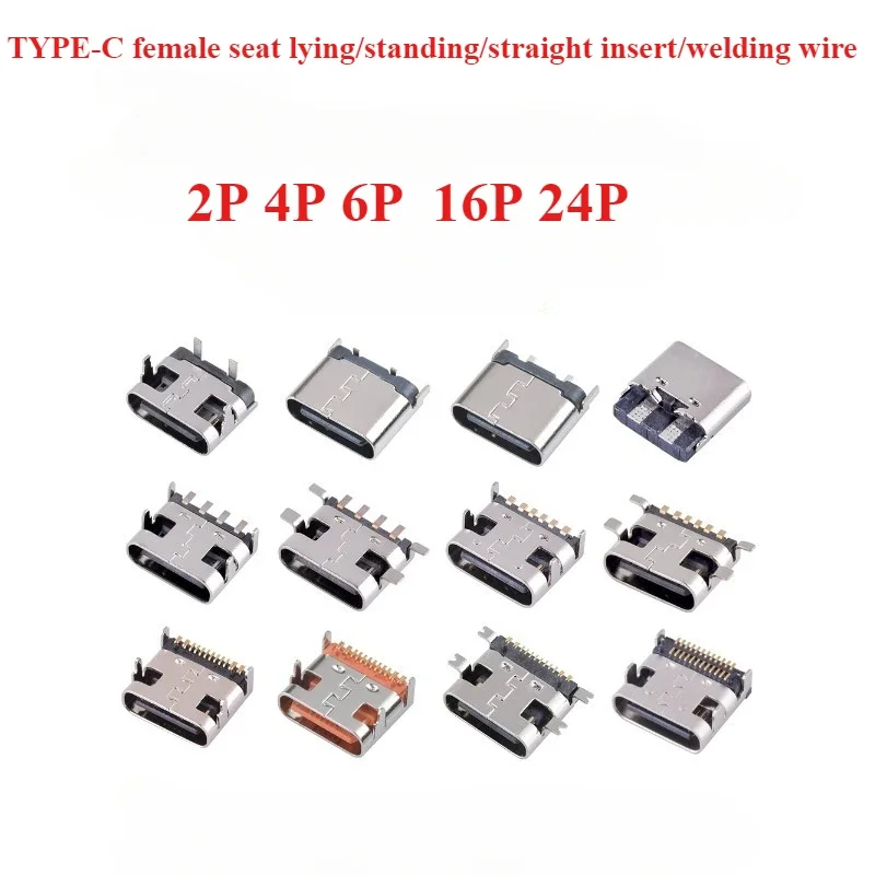 10 sztuk USB typu C 2/4/6/16/24 złącze pinowe gniazdo żeńskie interfejs ładowania SMD SMT PCB lutowanie DIY naprawa złącze USB-C typu C