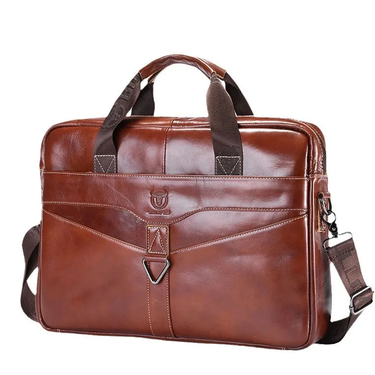 Business men's briefcase leather stitching men's multi-function large capacity one shoulder travel briefcase