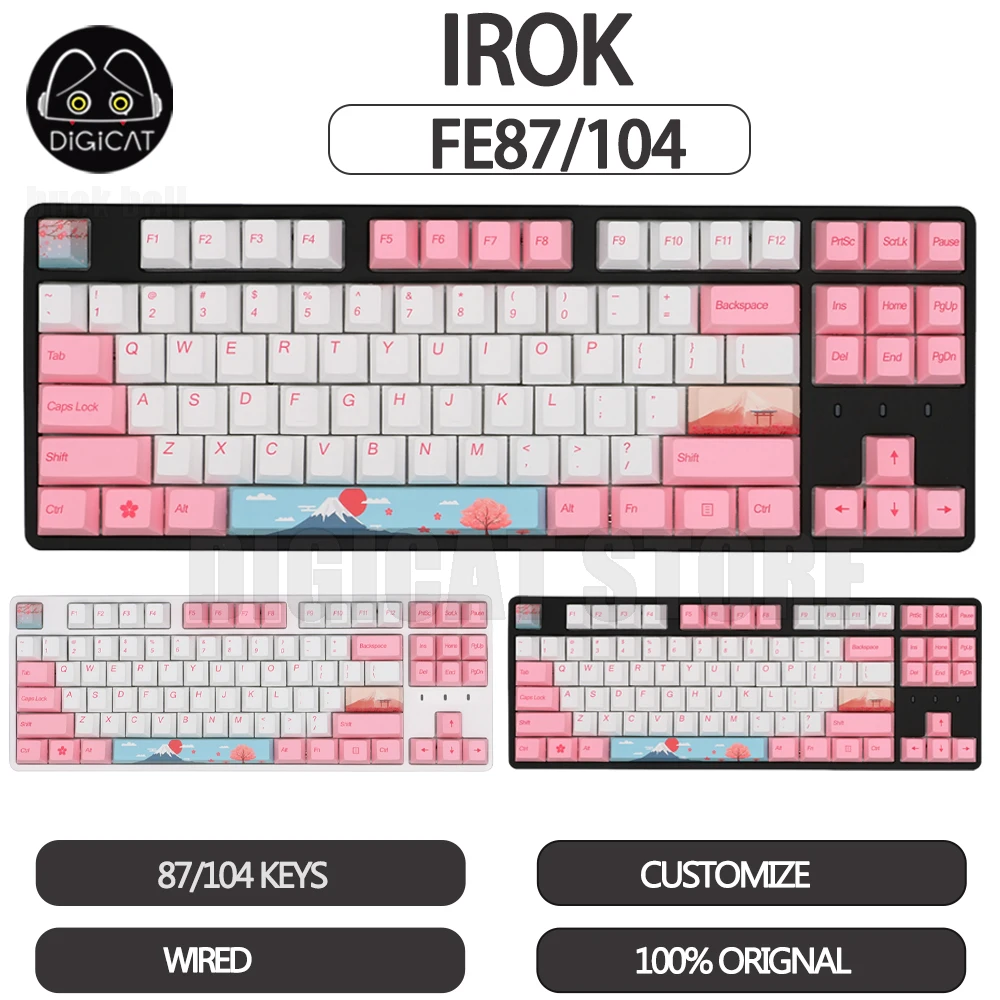 Irok FE87 Mechanical Gamer Keyboard FE104 Wired Keyboard Sakura Keyboard Keycaps PBT Customized Esports Gaming Keyboard Gifts