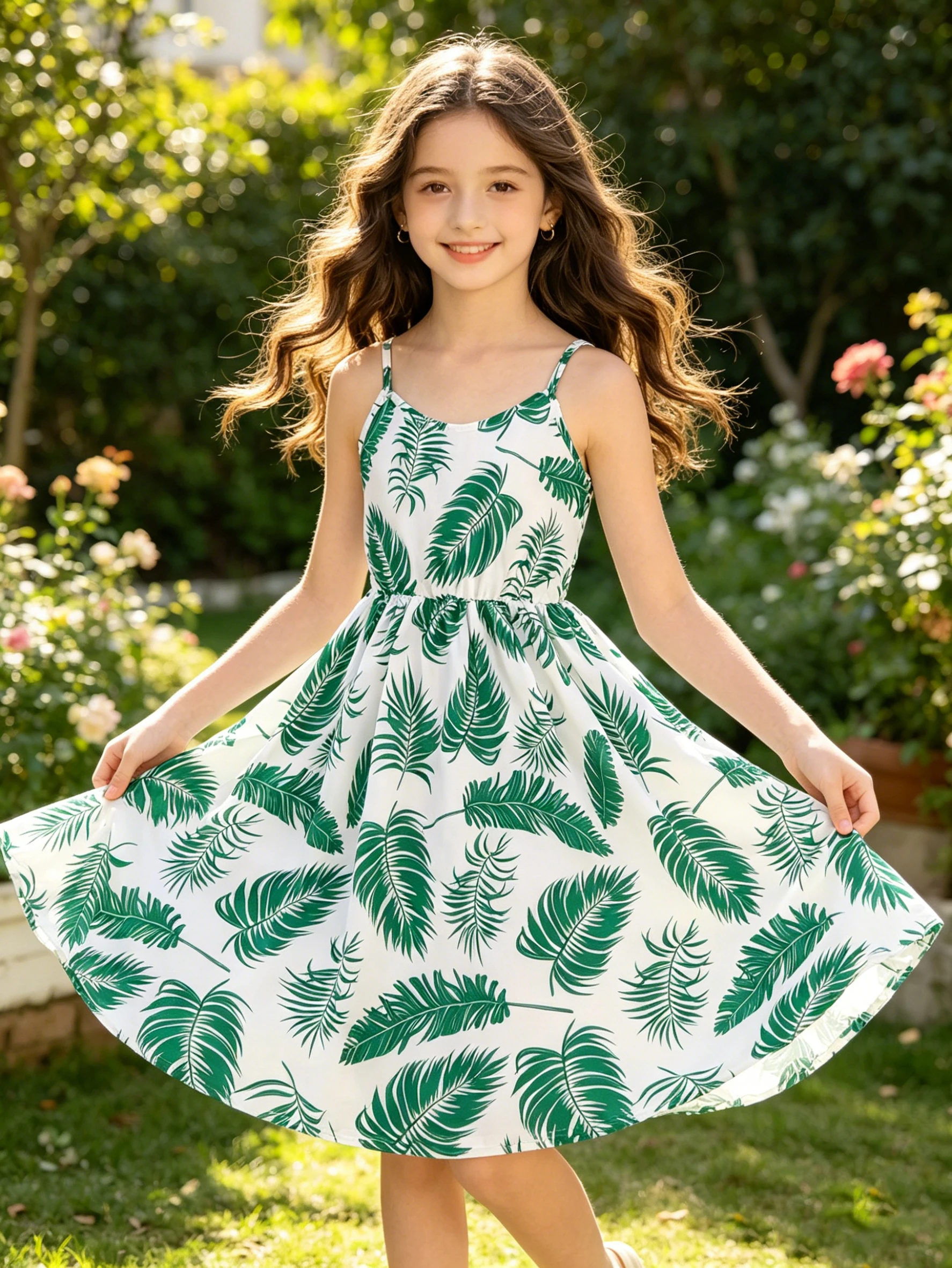 2026 Mädchen Casual Elegantes Neues Boho Blumenprint-Kleid mit Trägern, Einem Kragen, Rüschenkante und Schulterfreiem Design, Mittellanges Kleid – Detail 12