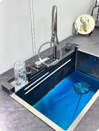 

Кухонная раковина, горячая распродажа, золотой цельный 2 крана-водопад, бионическая сотовая нержавеющая сталь 304, большая одинарная чаша