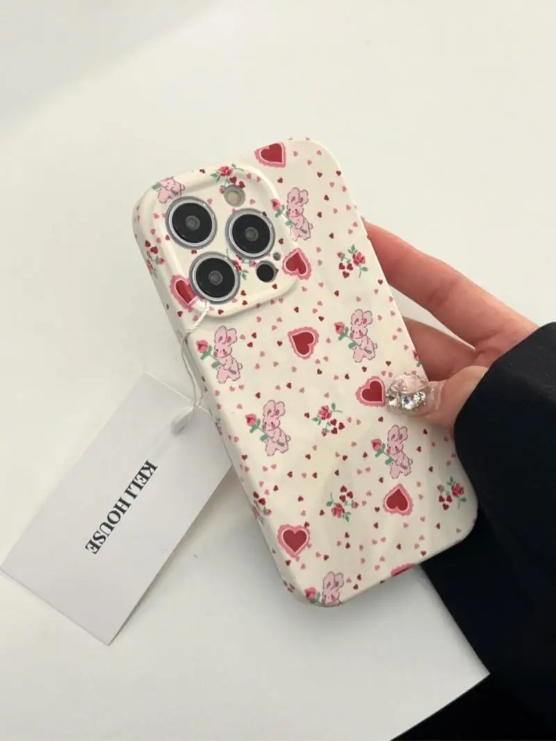 Splash red love rabbit Phone Cases for IPhone 11 12 13 14 Pro Max for IPhone Korean Vintage Phone Case Rose Fashion Gift New