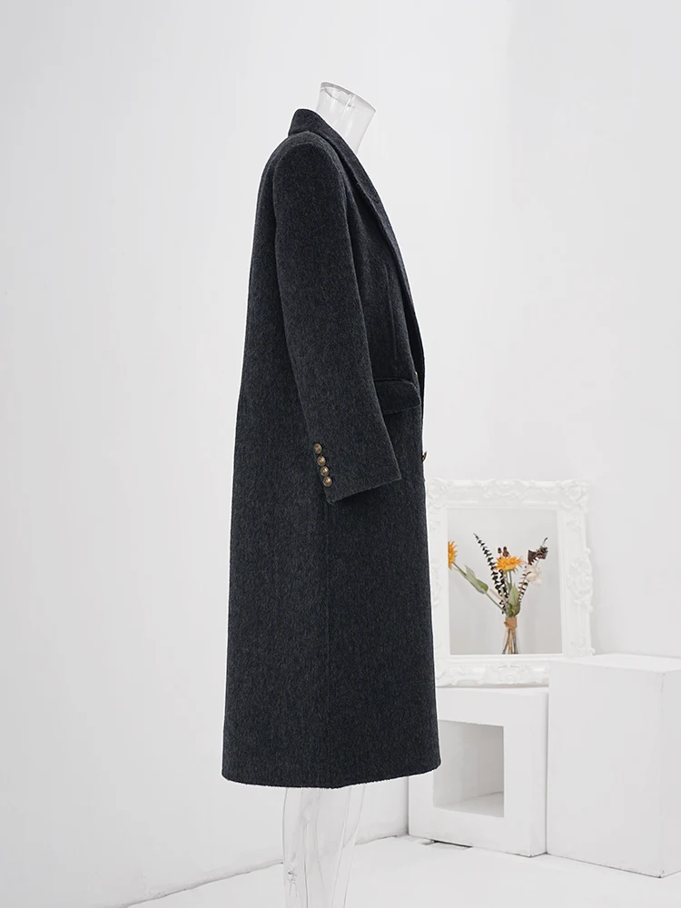 LANMREM Office Lady Double Sided Woolen Coat Women's Lapel Double Breasted Back Split Coats 2024 Autumn Winter New CPG2029