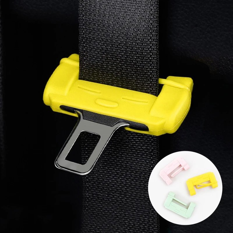 Universal Silicone Car Safety Belt Buckle Covers Pink Yellow Auto Seat Belt Clip Anti-scratch Protective Cover For Women Girls