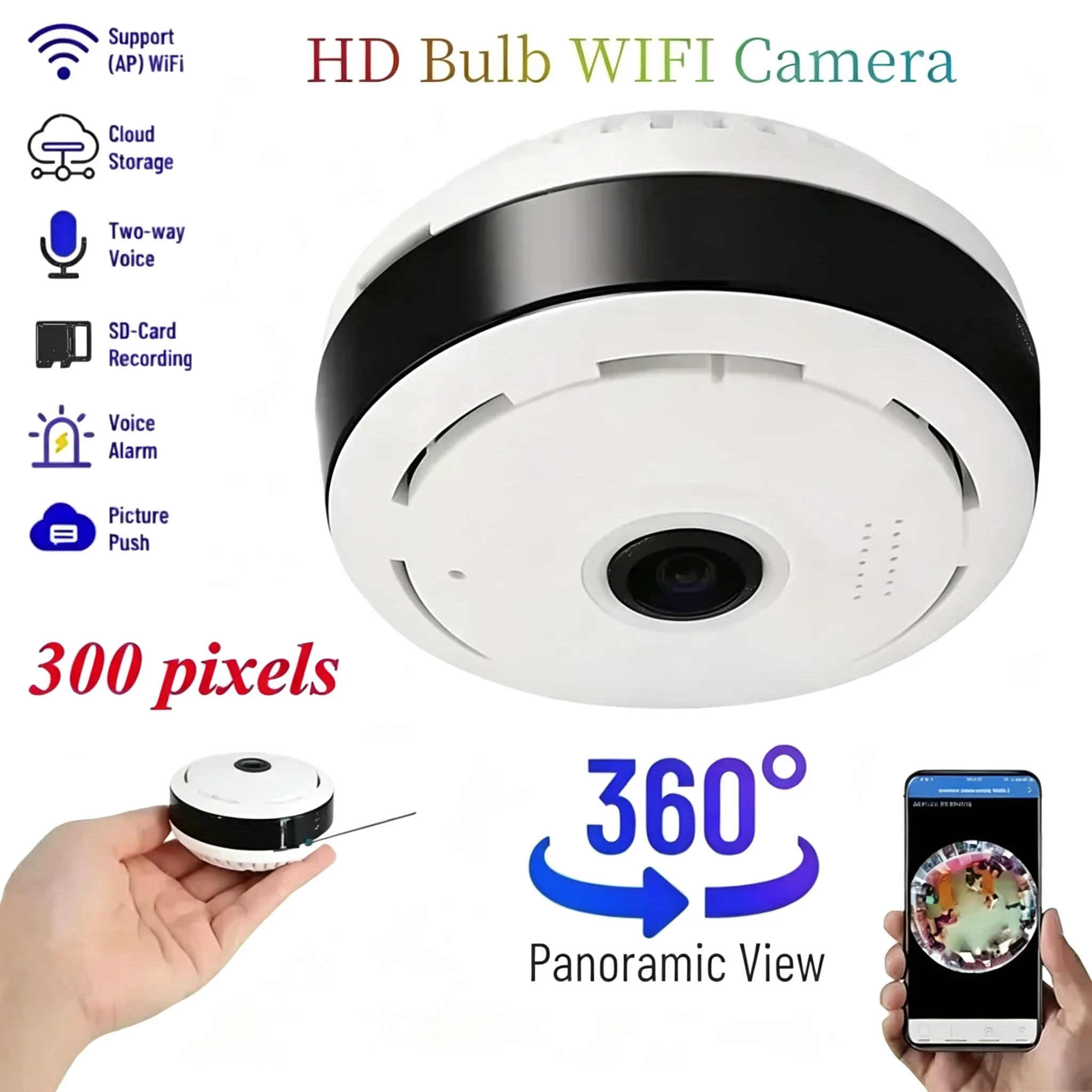 Car‑Compatible Wifi 360° Panoramic IP Camera, 2MP Home & Vehicle Security Camcorder, Two‑Way Voice Surveillance Protection