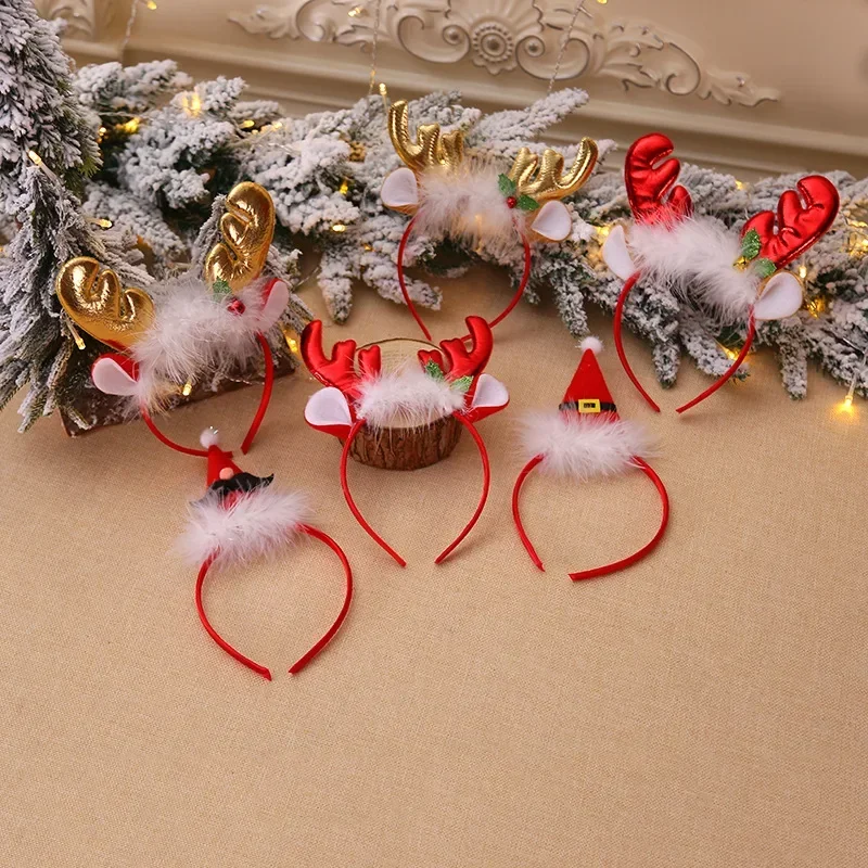 10PCS Christmas Red Bows Headbands Women Girl Classic Elastic Reindeer Antler Santa Hair Hoop Xmas Party Headbands Accessories image 3