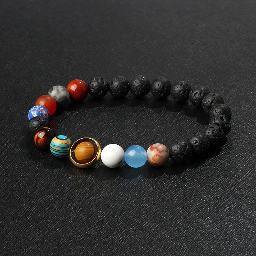 Solar System 8 Planetary Bracelet Mala Cosmic Reiki Agate Bracelet Stretchable Healing Crystal Stone Bracelet Women