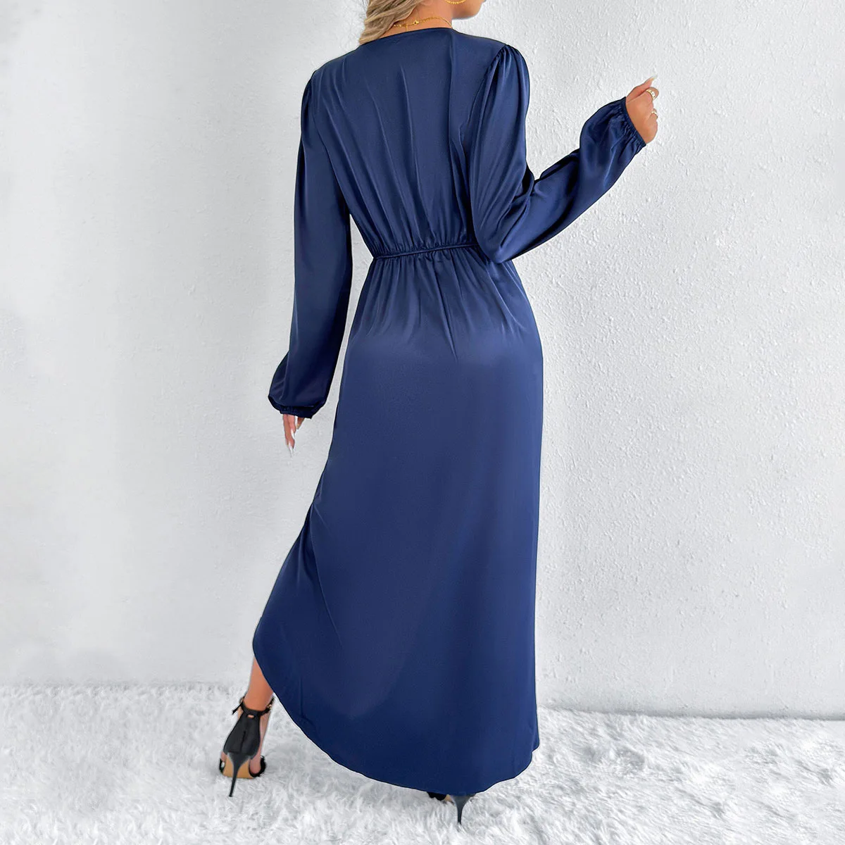 

2026 Spring Ladies New Fashionable and Comfortable Sloping Shoulder Long Sleeve Satin Dress Sexy Skirt